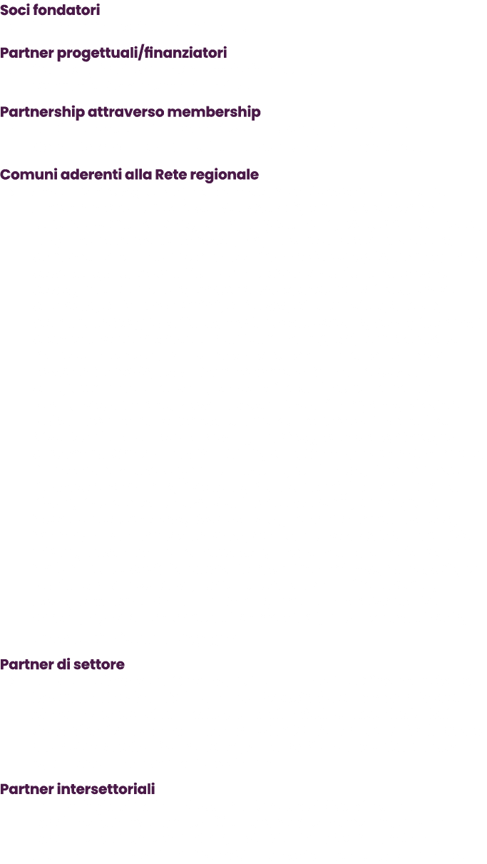 Soci fondatori → Regione Piemonte, Citt di Torino. Partner progettuali/finanziatori → Compagnia di San Paolo, Fondaz...