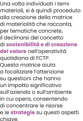Una volta individuati i temi materiali, si  quindi proceduto alla creazione della matrice di materialit  che raccont...