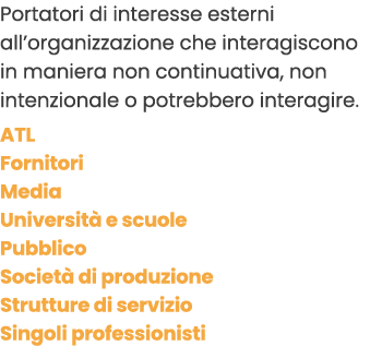 Portatori di interesse esterni all’organizzazione che interagiscono in maniera non continuativa, non intenzionale o p...