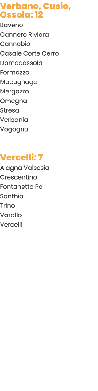 Verbano, Cusio, Ossola: 12 Baveno Cannero Riviera Cannobio Casale Corte Cerro Domodossola Formazza Macugnaga Mergozzo...