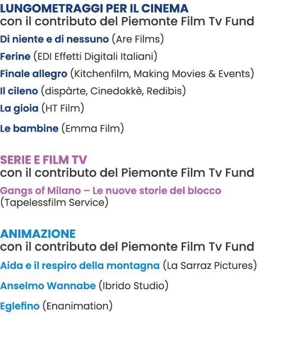 Lungometraggi per il cinema con il contributo del Piemonte Film Tv Fund Di niente e di nessuno (Are Films) Ferine (ED...