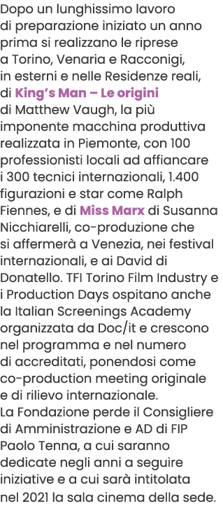 Dopo un lunghissimo lavoro di preparazione iniziato un anno prima si realizzano le riprese a Torino, Venaria e Raccon...